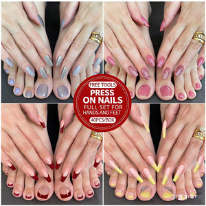 Ongles press-on pour doigts et orteils, kits d'ongles avec lime, ongles press-on personnalisés, vente en gros, 40 pièces - Product Image 1