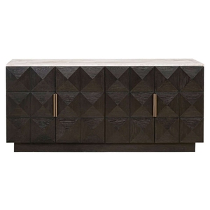 Meuble de salon modulaire moderne et écologique en bois de manguier massif, grande capacité, 4 portes avec dessus en marbre et portes à panneaux plats - Product Image 2