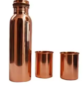 Metal Simple Shiny <b>Copper</b> Water <b>Bottle</b> With Glass for Ayurveda Health Benefits <b>Drinking</b> Water <b>Copper</b> Water <b>Bottle</b> and Glass Set - Product Image 2