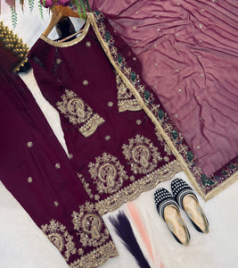 New Designer Women's Party Wear Polyester Embroidery Work Top Dupatta Set Salwar Kameez Set <b>Kurti</b> Pant Set Diwali Ready to Wear - Product Image 3