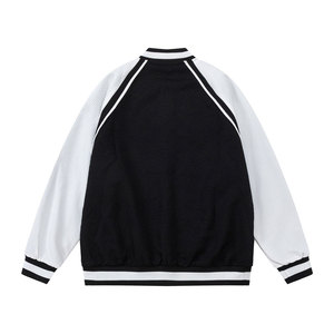 Veste universitaire réversible pour homme en 100 % laine, coloris noir et blanc, coupe droite, col montant, boutonnée sur le devant, style streetwear décontracté - Product Image 2