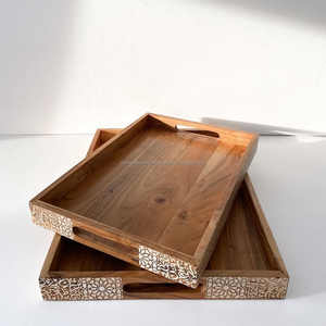 Bandeja Rectangular de Madera de Mango y Acacia Pulida, Artesanía India, con Asas, para Desayuno, Mesa de Centro, Decoración del Hogar, Bandeja para Servir - Product Image 5