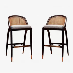<span class=keywords><strong>Tabouret</strong></span> de bar moderne avec dossier en rotin, chaise de comptoir de luxe en bois massif de frêne avec coussin en tissu et repose-pieds doré pour îlot de cuisine - Product Image 5
