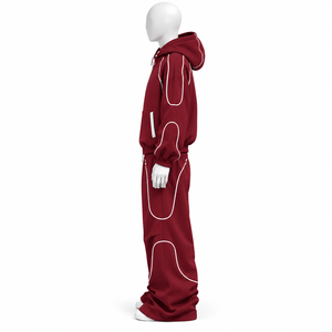 Ensemble de survêtement coupe-vent personnalisé à manches longues, couleur unie, décontracté, coupe ample, respirant, en polyester, pour l'automne, avec poches latérales - Product Image 3