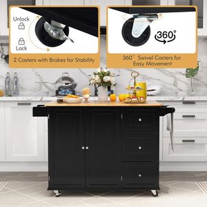 Carrello da Cucina con Isola, Piano Ribaltabile, Armadietto Portaoggetti in MDF, Impermeabile, Portatile, Regolabile e Impilabile - Product Image 6