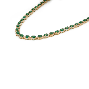 High Grade Factory Custom Products 18K <b>Real</b> Yellow Gold Zambian <b>Emerald</b> & Diamond Halo Tennis <b>Necklace</b> Wedding Jewelry - Product Image 5