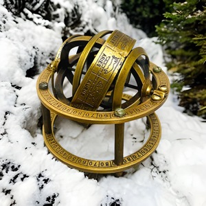 Vintage Brass Armillary Sphere with Zodiac Design <b>Rotating</b> <b>Globe</b> Decor - Product Image 1