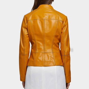 Latest Design Cowhide Knitted Private Logo Custom Rock Style <b>Women</b> Genuine Leather Biker <b>Jacket</b> Windproof Breathable Zipper - Product Image 3