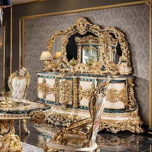 Luxury Royal Baroque Furniture Dining <b>Table</b> Set <b>Solid</b> Mahogany <b>Wood</b> Gold Leaf Carving Gloss <b>Top</b> 6 Seater for Villa Hotel - Product Image 4