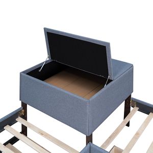 Letto a piattaforma a L grigio imbottito con letto estraibile e due cassetti collegati a scrivania integrata - Product Image 6