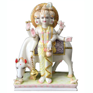 Handcrafted White Marble Lord Dattatreya Statue with Kamadhenu Cow | Premium Marble Dattatreya Murti by MALIYAS Jaipur - Product Image 2