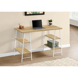 Bureau d'ordinateur contemporain moderne de 48 po de long pour le bureau à domicile avec étagères de rangement en métal blanc et poste de travail en stratifié naturel - Product Image 5