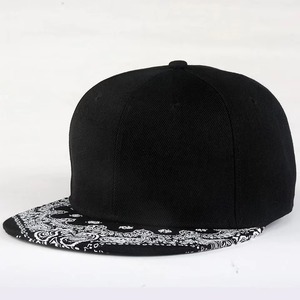 Wholesale Custom Black Snapback <b>Cap</b> Bandana Paisley Print Flat Brim Hip Hop Hat High Quality 6 Panel Acrylic Sports Structured - Product Image 5