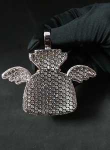 Colgante de Plata 925 con diseño de Bolsa de Dinero con Alas, estilo Hip Hop, personalizado, bicolor, con incrustaciones de circonitas, estilo Bling para raperos, de moda - Product Image 6