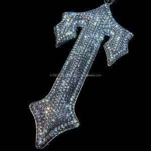Collar con Colgante de Cruz en Forma de T con Diamantes Incrustados en Oro Blanco, Estilo Hip Hop, Cadena de Lujo, Regalo para Hombres y Mujeres - Product Image 3