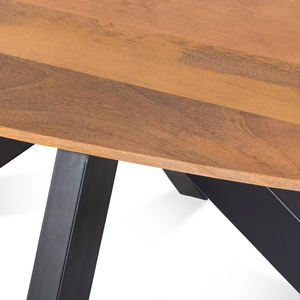 Mesa de Comedor Industrial de Estilo Danés, Forma Ovalada, Madera de Mango Sólida con Acabado Natural, Base de Metal Negro Mate, Estilo Rústico Europeo - Product Image 6