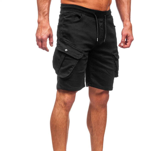 Shorts cargo mi-longs pour hommes, taille élastique, grande taille, décontractés, en satin tricoté respirant, polyester/coton, pour le travail en extérieur, motif uni - Product Image 1