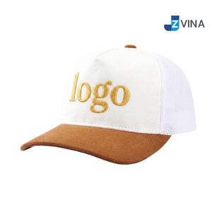 Custom Logo Mesh Trucker <b>Cap</b> With Gold Embroidery Logo Front Panel Adjustable Unisex Casual <b>Hat</b> - Product Image 4