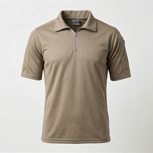 <b>Men's</b> <b>Khaki</b> Short Sleeve Polyester Polo <b>Shirt</b> Quick Dry Zipper Casual Solid Knitted Design Regular Fit - Product Image 1