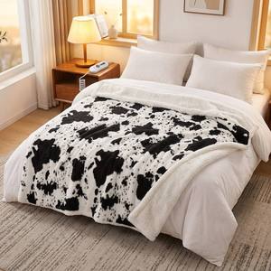 Plaid chauffant électrique OEM/ODM 60*80 motif vache, <span class=keywords><strong>4</strong></span> niveaux de chaleur, arrêt automatique <span class=keywords><strong>4</strong></span> heures, en polaire douce et flanelle, lavable - Product Image 5