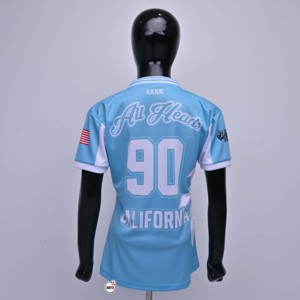 Camiseta Deportiva de Manga Corta con Cuello en V para Hombre Allheads FC, Color Azul Claro, con Estampado de Palmeras por Sublimación, Transpirable, Corte Regular - Product Image 2