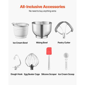 1,8 litri Impastatrice Elettrica da Banco con 6 Velocità, Funzione Gelatiera, Display Digitale LED, Timer, Frusta, Gancio per Impasto, Mixer per Alimenti - Product Image 6
