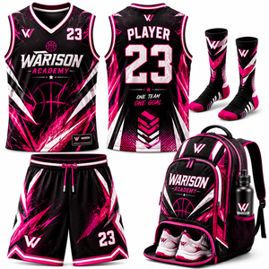 Custom Blue Black Basketball Uniform Set Sublimated Team Jersey Shorts Sports Kit With Socks Backpack And Water Bottle - Product Image 2