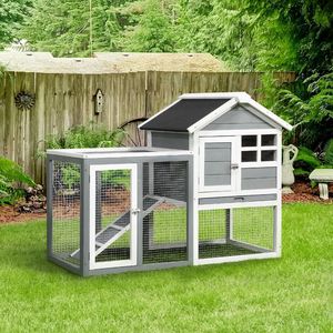 Conejera de Madera Resistente a la Intemperie de 48 Pulgadas con Techo Inclinado de Asfalto, Corral Interior/Exterior para Conejos, Jaula Divertida para Mascotas - Product Image 1
