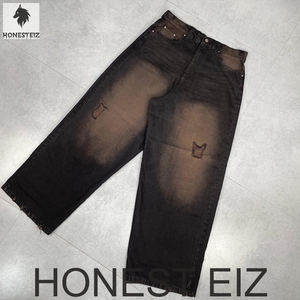 HONEST EIZ Jeans de mezclilla para hombre, ligeros, de talle alto, de pierna ancha, desgastados y rotos, 100% algodón, lavados a la piedra, pantalones casuales de verano - Product Image 1