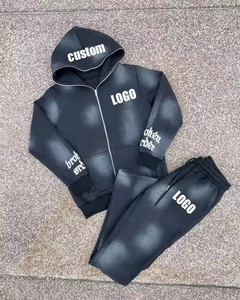 Men's Acid Wash Breathable 100% Cotton Active Jogger Suit Long Sleeve Gym Sportswear Winter Training Plus Size <b>Tracksuit</b> - Product Image 1