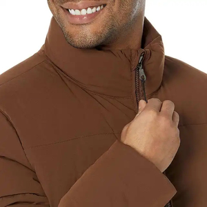 Chaqueta con Capucha y Cuello Alto para Hombre, Color Marrón, Estilo Casual Otoñal, Transpirable, Resistente al Viento, Acolchado Grueso de Poliéster, Cierre de Cremallera Frontal - Product Image 2
