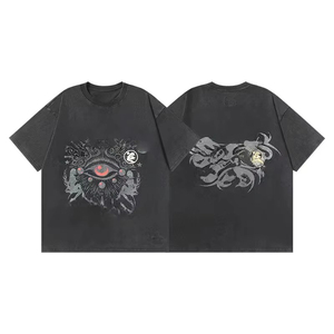Vintage Wash Plus Size Men's T-Shirt Short Sleeve O-Neck Street Style Hip Hop Jersey Cotton Oversized Fit - Product Image 5