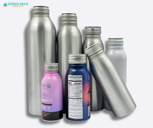 ขวดเครื่องดื่มอะลูมิเนียมออกแบบเอง GREEN PACKAGING พร้อมฝาเกลียวมาตรฐานอะลูมิเนียมบริสุทธิ์ 99.7% พิมพ์สกรีน - Product Image 1