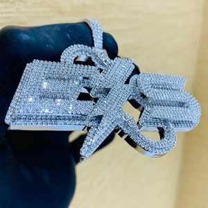 Pendentif personnalisé Hip Hop pour homme en argent sterling 925 avec lettres, chiffres, nom, initiale ou logo, serti de diamants Moissanite VVS - Product Image 3