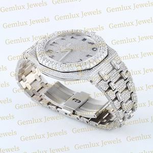 Probador de diamantes Pass de alta calidad Dial árabe D VVS Totalmente helado Moissanite Diamond Fecha automática Reloj de hip hop blanco completo para hombres - Product Image 3