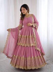 Burgundy Embroidered Lehenga Dress <b>Sequin</b> Work <b>Top</b> Net Dupatta Elegant Formal <b>Party</b> Wear for Women - Product Image 3