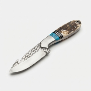 Couteau de chasse et de survie à lame fixe en acier forgé sur mesure avec manche en bois de cerf et turquoise – Vente en gros - Product Image 1