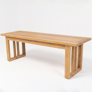 Felcia Modern Outdoor Dining <b>Bench</b> with Natural Teak Finish <b>Legs</b> and Bold Geometric Design - Product Image 1
