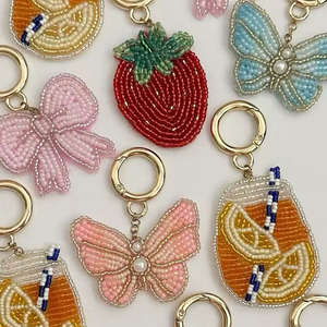 Handmade Design Seed Beads Embroidery Beaded Bag Hanging Keychain Handmade Beaded Embroidery <b>Keyring</b> Bag <b>Charm</b> - Product Image 2
