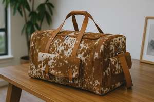 Bolsa de Viaje de Piel de Vacuno Personalizada con Cierre, Bolsa de Lona Grande para Pasar la Noche, LHODB-0125 - Product Image 2