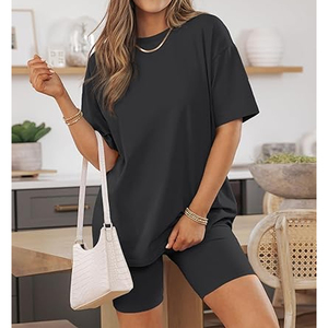 Conjunto de Dos Piezas de Ropa Casual para Mujer, Camiseta Holgada de Cuello Redondo y Pantalones Cortos de Ciclismo - Product Image 5
