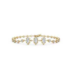 Pulsera de tenis con diamantes cultivados en laboratorio de corte marquesa y redondo, de 7 pulgadas, en oro macizo de 14K y 18K, con engaste de estrella y cadena moderna con dijes. - Product Image 1