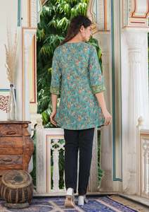 Floral & Geometrical Printed Cotton Anarkali <b>Kurti</b> Women's Summer Ethnic Casual Wear Quick Dry Sun Protection - Product Image 4