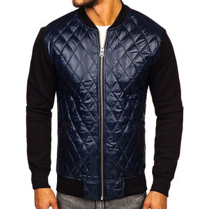 Blouson bomber matelassé fin bleu marine pour homme avec manches noires, fermeture boutonnée, style décontracté, imperméable, automne - Product Image 5