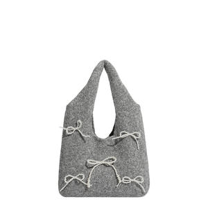 Women Tote Bag Crochet <b>Large</b> Capacity Knitted Handbag Trendy Handmade Woven Bag Fashion Pearl <b>Bow</b> Bag Clutches - Product Image 4