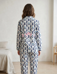 Premium Cotton Handblock Printed Floral Summer Pajama Set for Women Soft Breathable Quick Dry Long Sleeve Shirt and Trouser - Product Image 5