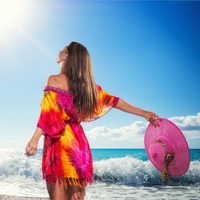 Pareo Floral de una Pieza, Ligero, 100% Algodón, de la Mejor Calidad, con Diseño Estampado para Mujer, para Uso en la Playa