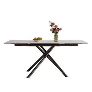Mesa de Comedor Rectangular Moderna de 83 Pulgadas con Tapa Retráctil de Piedra Sinterizada y Patas de Acero al Carbono Negro para Cualquier Espacio - Product Image 2