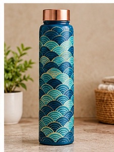 Botella de Agua de Cobre con Diseño Oriental, Grúas Doradas y Patrón de Olas, Tapa de Cobre, Portátil para Viajes - Product Image 5