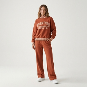 Ensemble de survêtement noir pour femme avec imprimé lettres, coupe ample, sweat-shirt à manches longues et pantalon large - Product Image 6